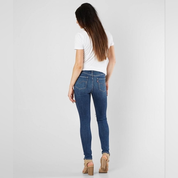 Levi's Blue Wash 721 High Rise Distressed Ripped Skinny Denim Jeans Size 26 30L - Picture 4 of 11